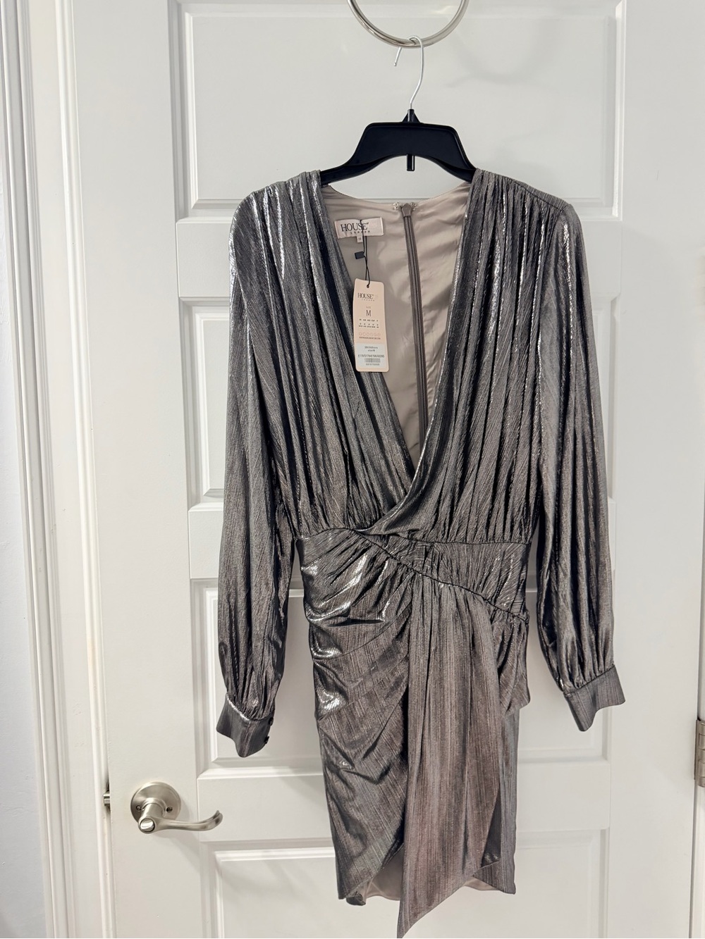 House of CB Silver Metallic Drape Wrap Mini Dress